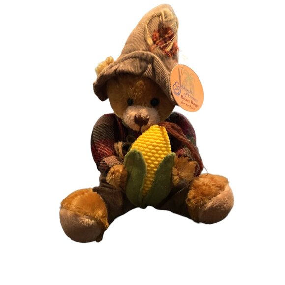 March Of Dimes Scarecrow Bear Bean Bag Plush Decor Corn Hat Plaid Coat Autumn - Picture 3 of 10